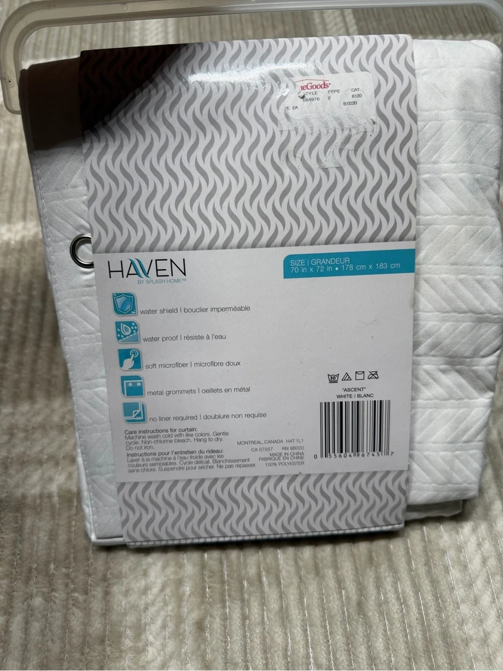 Haven Microfiber Shower Curtain Liner in White